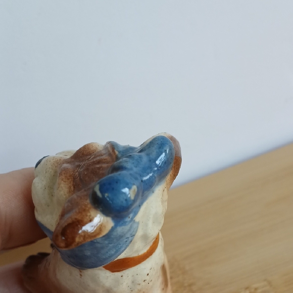 VTG Porcelain Blue Bow Toothache Dog Figurine - Picture 9 of 11